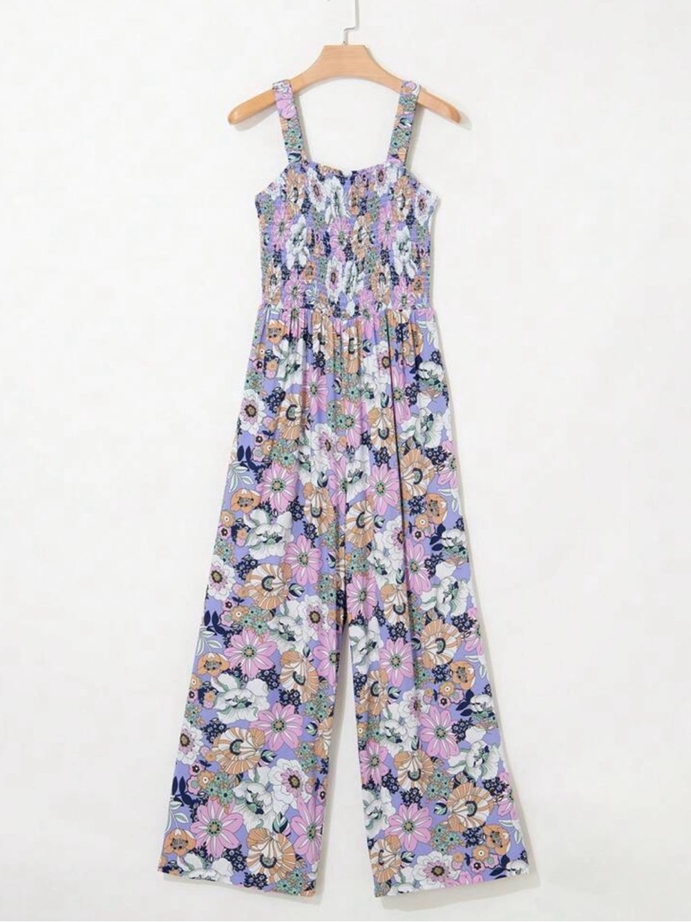 Women’s PETITE Floral Smocked Jumpsuit - Lavender Multi